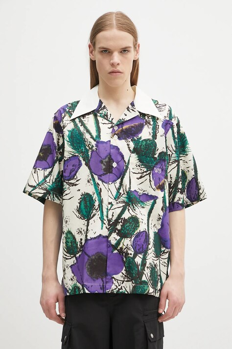 Wales Bonner koszula bawełniana Highlife Bowling męska kolor fioletowy relaxed MS25SH08.CO06.0725