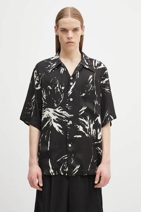 Wales Bonner koszula Highlife Bowling męska kolor czarny relaxed z kołnierzykiem klasycznym MS25SH08.VI05.9900