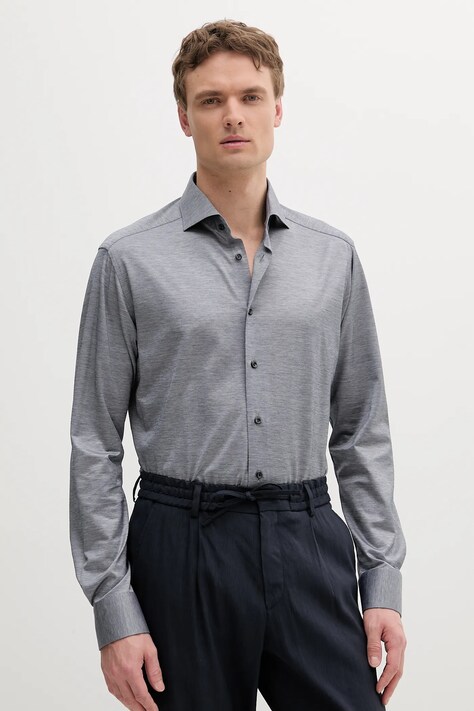 Eton cămașă din bumbac culoarea gri, cu guler italian, slim, 100013016