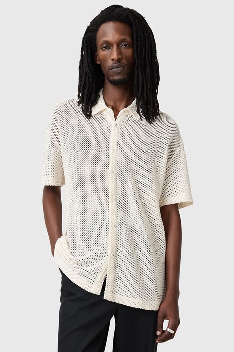 AllSaints camasa din bumbac MUNROE barbati, culoarea alb, cu guler clasic, regular, M115SC