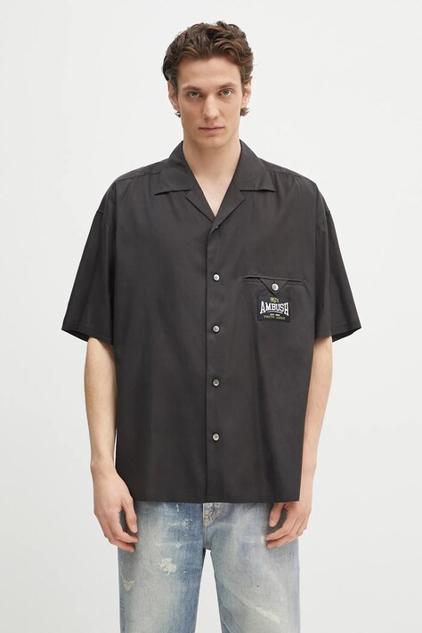 Košulja AMBUSH S/S Satin Shirt boja: crna, relaxed, s klasičnim ovratnikom, 12115311