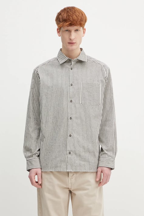 Памучна риза A.P.C. Surchemise Malo в черно със свободна кройка с класическа яка COHGG.H32023