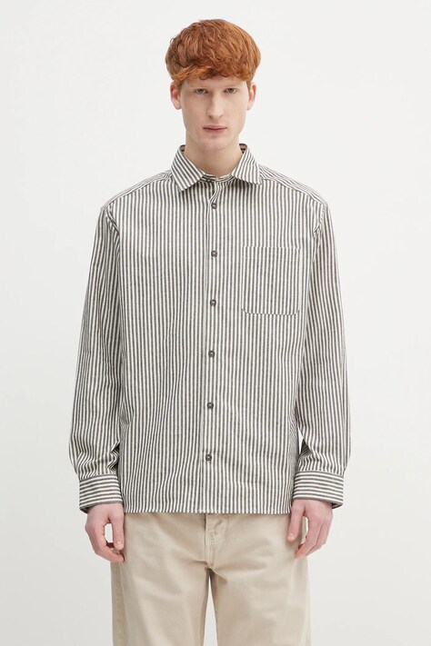 Памучна риза A.P.C. Surchemise Malo в черно със свободна кройка с класическа яка COHGG.H32023