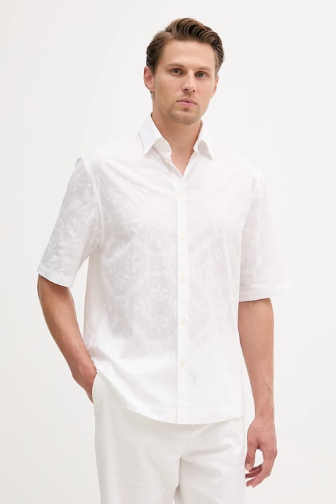 Bavlněná košile United Colors of Benetton pánská, bílá barva, regular, s klasickým límcem, 5UBMUQ05P
