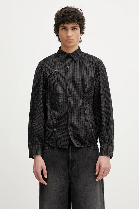 Košulja Ader Error Apparel-Top boja: crna, relaxed, s klasičnim ovratnikom, BO01SSSH0105BK