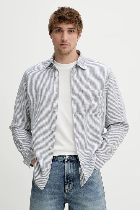 Marc O'Polo cămașă de in culoarea bleumarin, cu guler clasic, regular, M24737242090