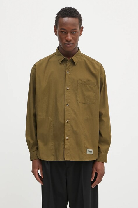 Bavlněná košile NEIGHBORHOOD Plain Shirt Ls pánská, zelená barva, regular, s klasickým límcem, 242SPNH.SHM02