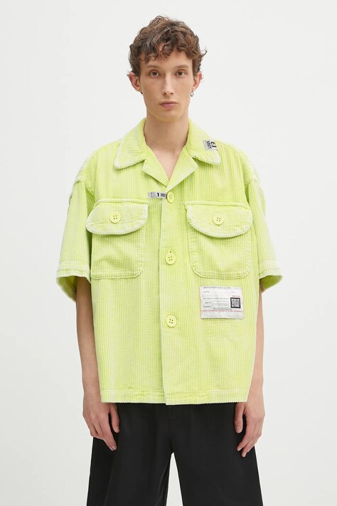 Памучна риза Maison MIHARA YASUHIRO Amateur Sewn S/S Shirts в зелено със свободна кройка A14SH084