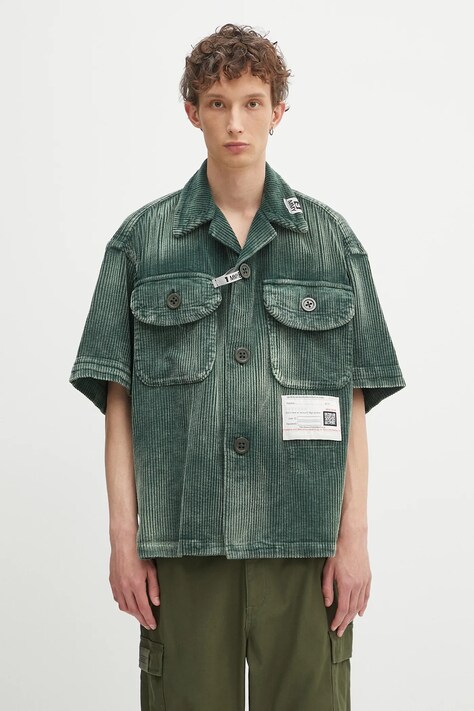 Bavlněná košile Maison MIHARA YASUHIRO Amateur Sewn S/S Shirts pánská, zelená barva, relaxed, A14SH084
