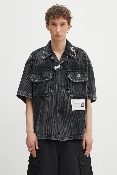 Памучна риза Maison MIHARA YASUHIRO Amateur Sewn S/S Shirts в черно със свободна кройка A14SH084