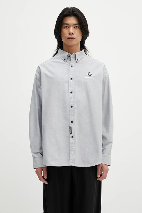 Хлопковая рубашка AAPE Now Long цвет чёрный relaxed воротник button-down AAPSTM8512XXO