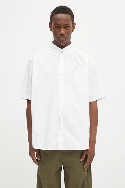 Bavlněná košile AAPE Now Short pánská, bílá barva, regular, s límečkem button-down, AAPSRM8516XXO