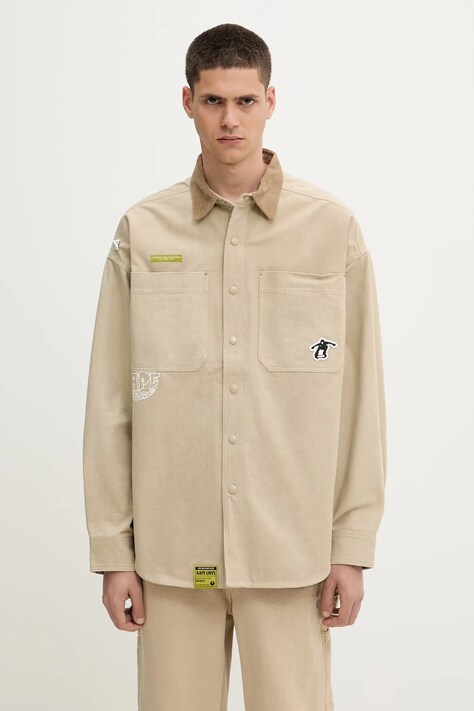 AAPE kurtka koszulowa dwustronna Main Long Sleeve kolor beżowy przejściowa oversize AAPSTM8502XXN