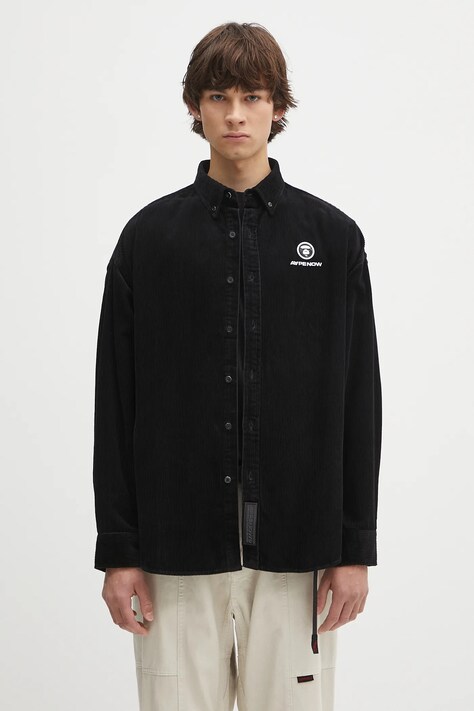 Košulja od samta AAPE Now Long Sleeve boja: crna, regular, AAPSTM8499XXN