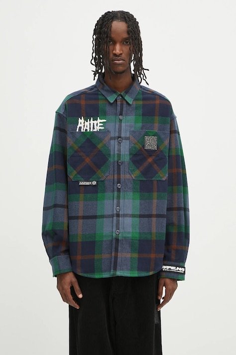 Bavlněná košile AAPE Main Long Sleeve pánská, tmavomodrá barva, regular, s klasickým límcem, AAPSTM8504XXN