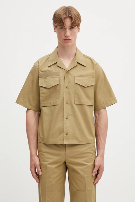 Памучна риза Helmut Lang BOXY.FIELD.SHRT.COMP в зелено със стандартна кройка P01HM504