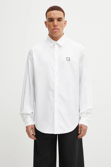 Maison Kitsuné koszula bawełniana Contour Fox Head Skate męska kolor biały relaxed z kołnierzykiem klasycznym MM00405WC5012