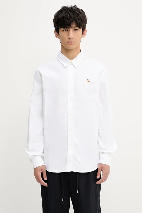 Bavlněná košile Maison Kitsuné Fox Head Embroidery Casual pánská, bílá barva, regular, s klasickým límcem, MM00408WC5012