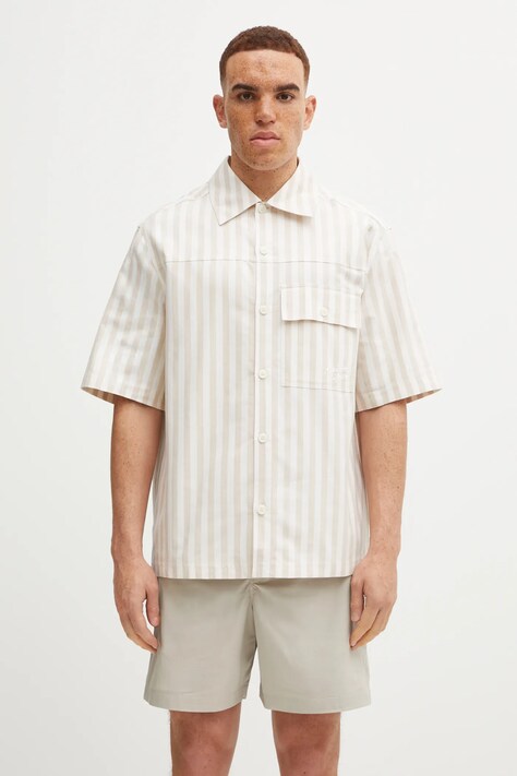 Maison Kitsuné koszula bawełniana Short Sleeve męska kolor beżowy relaxed OM00429WC5045