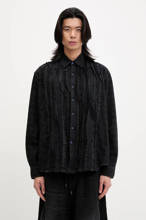 Needles camicia in cotone Rebuild uomo colore blu navy QV403