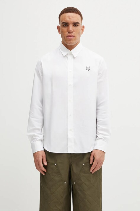 Maison Kitsuné koszula bawełniana Bold Fox Head Casual męska kolor biały regular MM00412WC0026