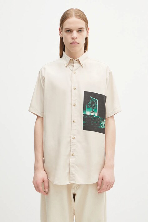 Košeľa Aries Motel Graphic Work Shirt béžová farba, voľný strih, s golierom button-down, AR4011503