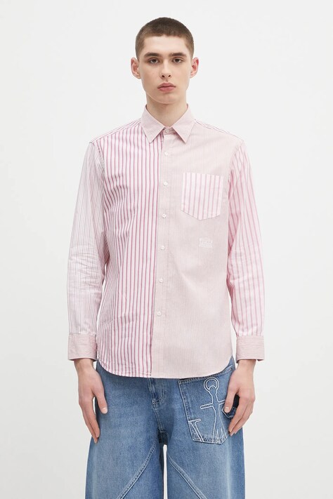 Aries cămașă din bumbac Patchwork LS Shirt culoarea roz, cu guler clasic, relaxed, AR4012003