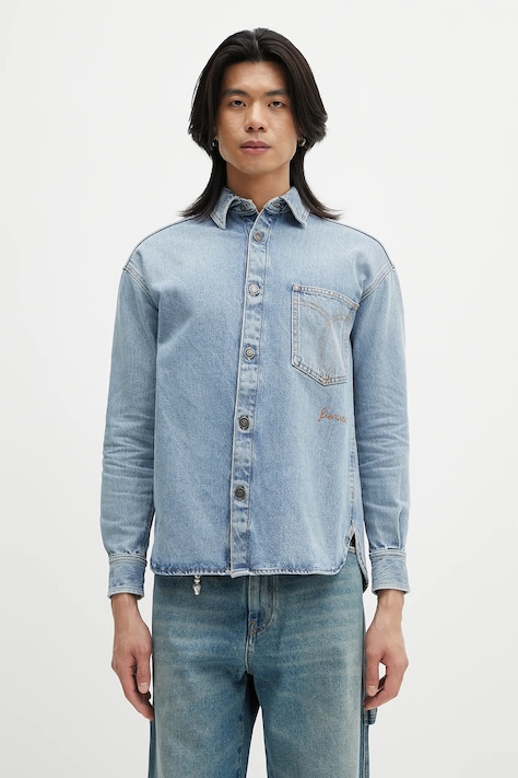 Džínová košile Fiorucci Open Back Embroidered Denim modrá barva, regular, s klasickým límcem, W02SMDSI390DN01DN01