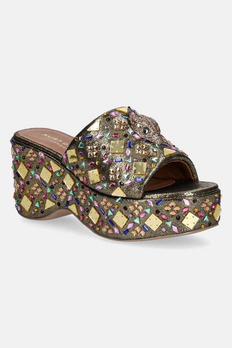 Kurt Geiger London papuci Kensington Wedge Mule femei, culoarea auriu, toc pana, 8650966609