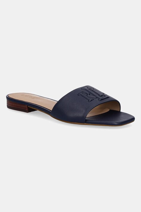 Kožené pantofle Lauren Ralph Lauren Everley Sld dámské, tmavomodrá barva, 802959143003