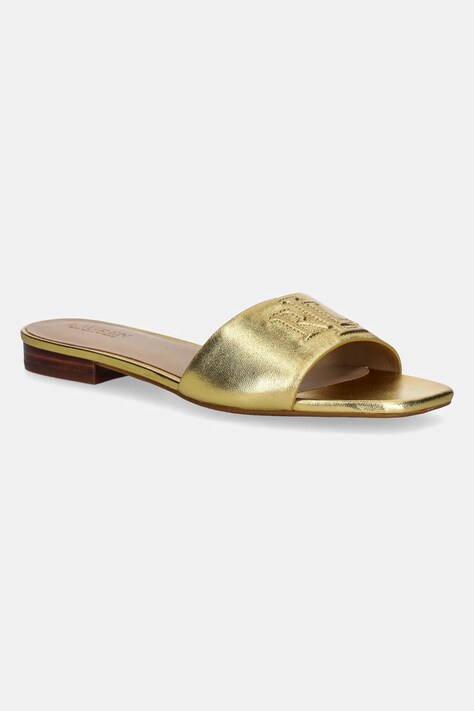 Lauren Ralph Lauren șlapi de piele Everley Sld femei, culoarea auriu, 802970531002