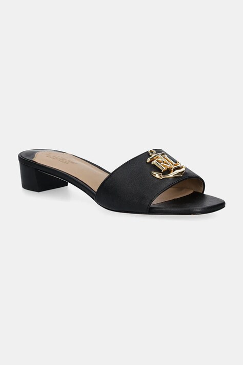 Kožené pantofle Lauren Ralph Lauren Fay Logo II dámské, černá barva, na podpatku, 802959168001