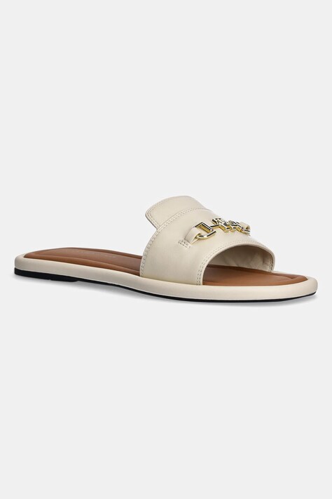 Tommy Hilfiger slapi de piele LEATHER HORSEBIT MULE femei, culoarea bej, FW0FW08420