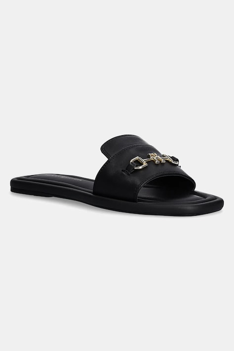 Kožené pantofle Tommy Hilfiger LEATHER HORSEBIT MULE dámské, černá barva, FW0FW08420