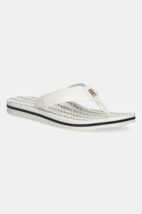 Tommy Hilfiger șlapi TH CHAIN PRINT BEACH SANDAL culoarea bej, cu toc plat, FW0FW08514
