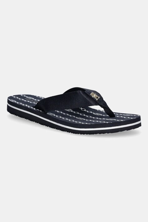 Tommy Hilfiger șlapi TH CHAIN PRINT BEACH SANDAL culoarea bleumarin, cu toc plat, FW0FW08514