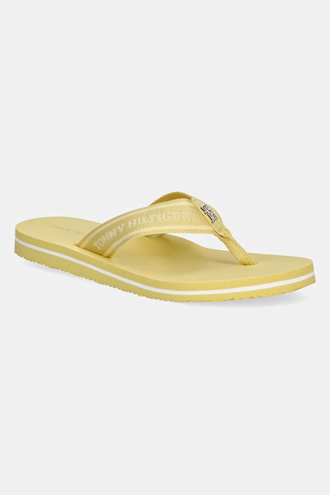 Žabky Tommy Hilfiger HILFIGER WEBBING BEACH SANDAL dámské, žlutá barva, na plochém podpatku, FW0FW08515