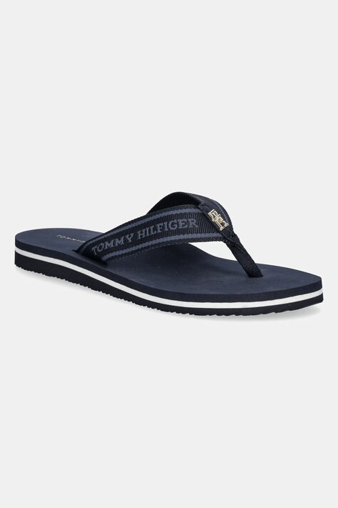 Žabky Tommy Hilfiger HILFIGER WEBBING BEACH SANDAL dámské, tmavomodrá barva, na plochém podpatku, FW0FW08515