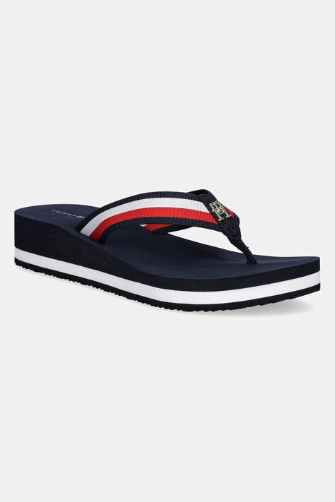 Žabky Tommy Hilfiger TH CORP MID WEDGE BEACH SANDAL dámské, tmavomodrá barva, na klínku, FW0FW08517
