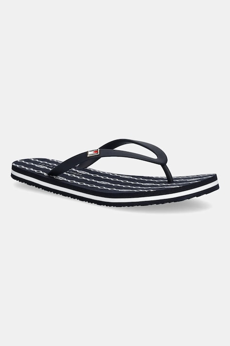 Tommy Hilfiger papuci HILFIGER STRAP BEACH SANDAL culoarea bleumarin, cu toc plat, FW0FW08518