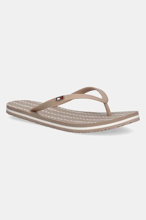 Tommy Hilfiger japonki HILFIGER STRAP BEACH SANDAL damskie kolor beżowy na płaskim obcasie FW0FW08518