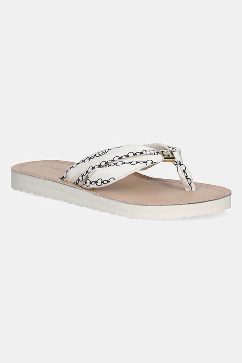 Σαγιονάρες Tommy Hilfiger TH CHAIN PRINT ELEVATED SANDAL χρώμα: άσπρο, FW0FW08519