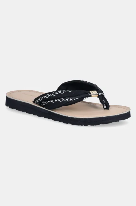 Tommy Hilfiger flip-flop TH CHAIN PRINT ELEVATED SANDAL sötétkék, női, lapos talpú, FW0FW08519