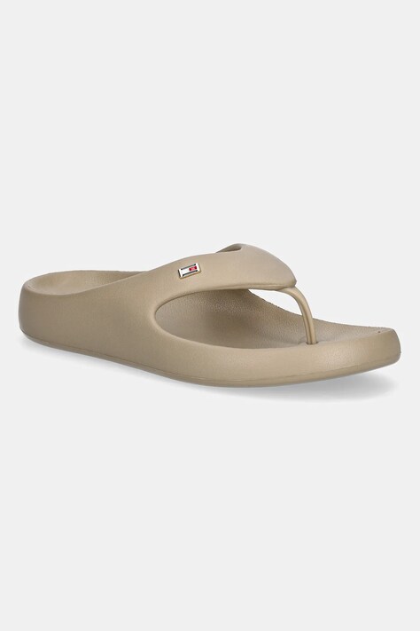 Tommy Hilfiger șlapi TH COMFORT BEACH SANDAL femei, culoarea bej, cu toc plat, FW0FW08522