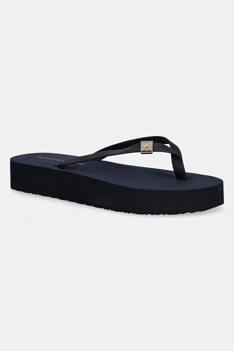 Žabky Tommy Hilfiger ELEVATED CHIC BEACH SANDAL dámské, tmavomodrá barva, na plochém podpatku, FW0FW08523