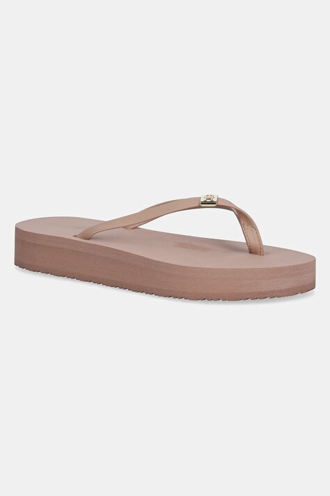 Žabky Tommy Hilfiger ELEVATED CHIC BEACH SANDAL dámské, béžová barva, na plochém podpatku, FW0FW08523
