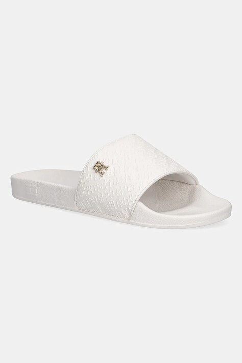 Tommy Hilfiger papuci TH MONOGRAM POOLSIDE femei, culoarea alb, FW0FW08525