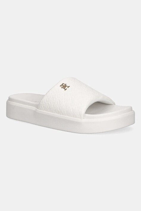 Tommy Hilfiger papuci PLATFORM MONOGRAM POOLSLIDE femei, culoarea alb, cu platforma, FW0FW08526