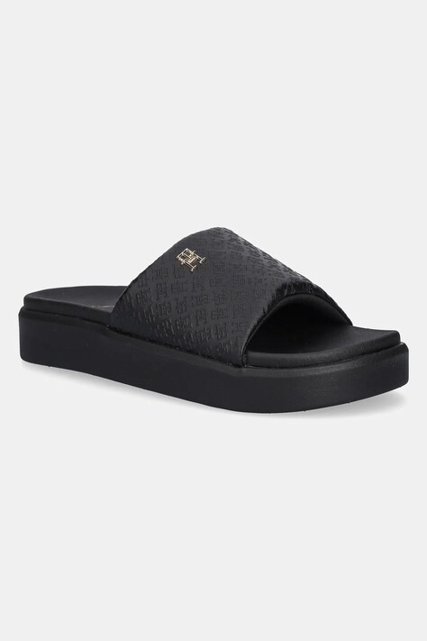Шльопанці Tommy Hilfiger PLATFORM MONOGRAM POOLSLIDE жіночі колір чорний на платформі FW0FW08526