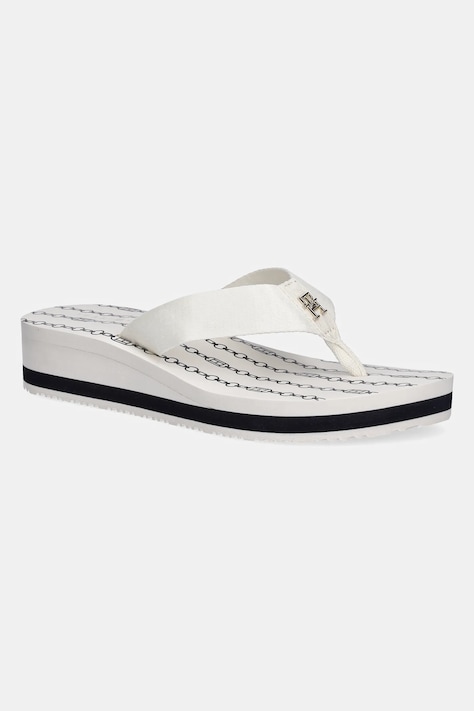 Šľapky Tommy Hilfiger IM TH CHAINPRINT MIDWEDGE SANDAL dámske, biela farba, na kline, FW0FW08527